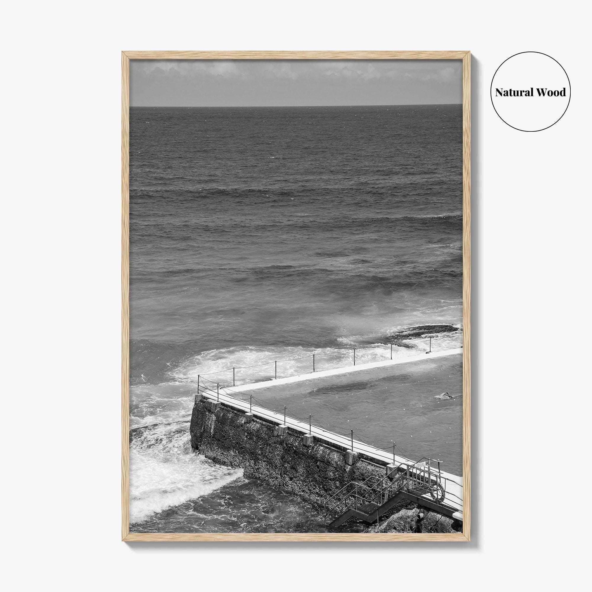 Bondi Beach Black and White Fine Art Photo Print, Icebergs Sydney Australia Poster
