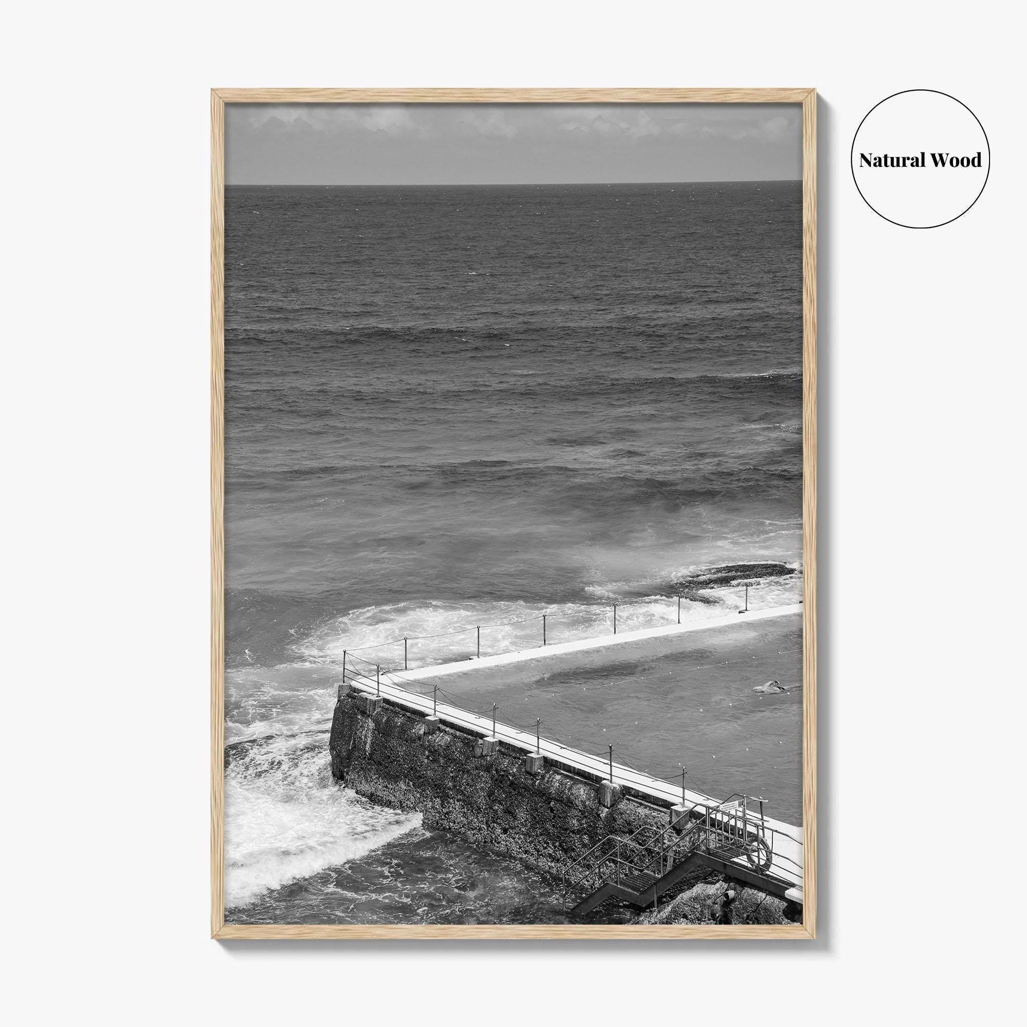 Bondi Beach Black and White Fine Art Photo Print, Icebergs Sydney Australia Poster