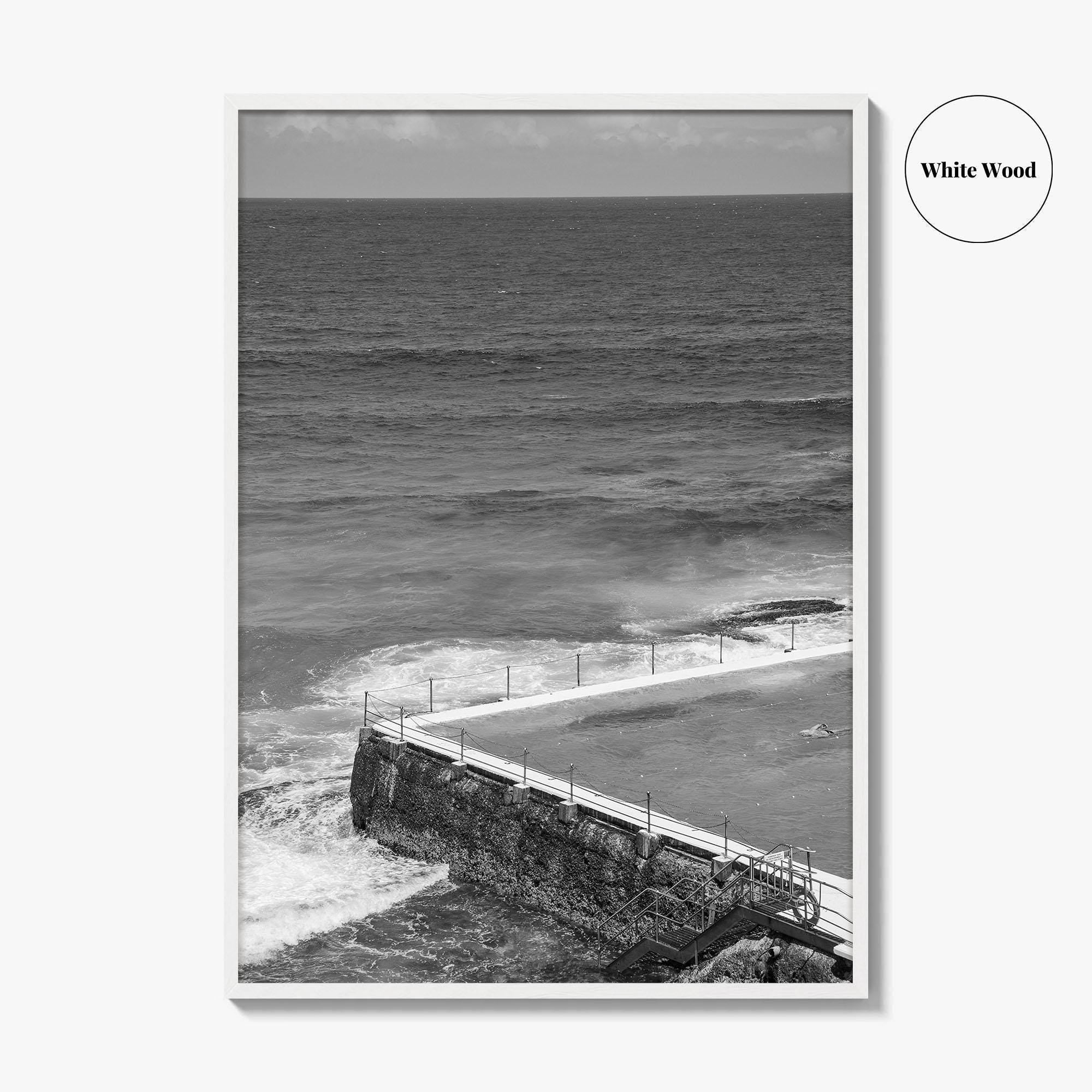 Bondi Beach Black and White Fine Art Photo Print, Icebergs Sydney Australia Poster