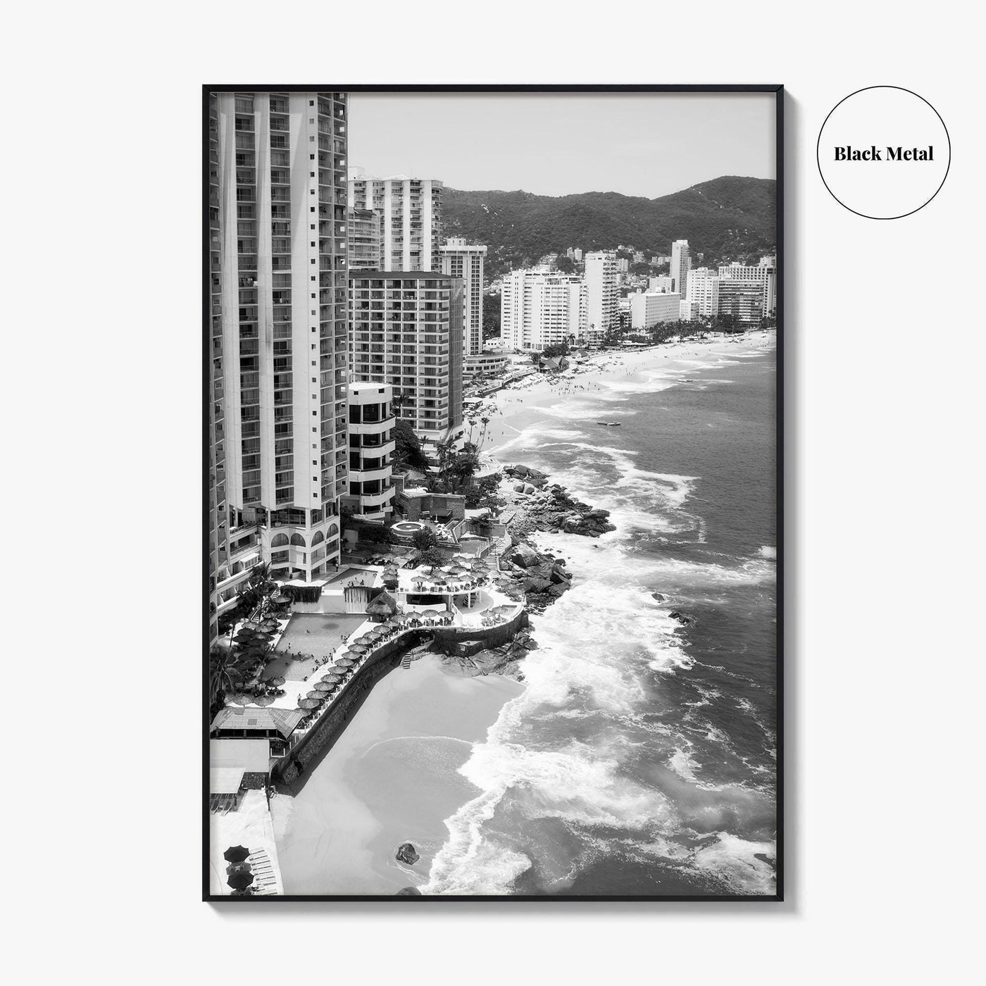 Acapulco Black and White Fine Art Photo Print, Bay Beach Ocean, Guerrero Mexico Poster
