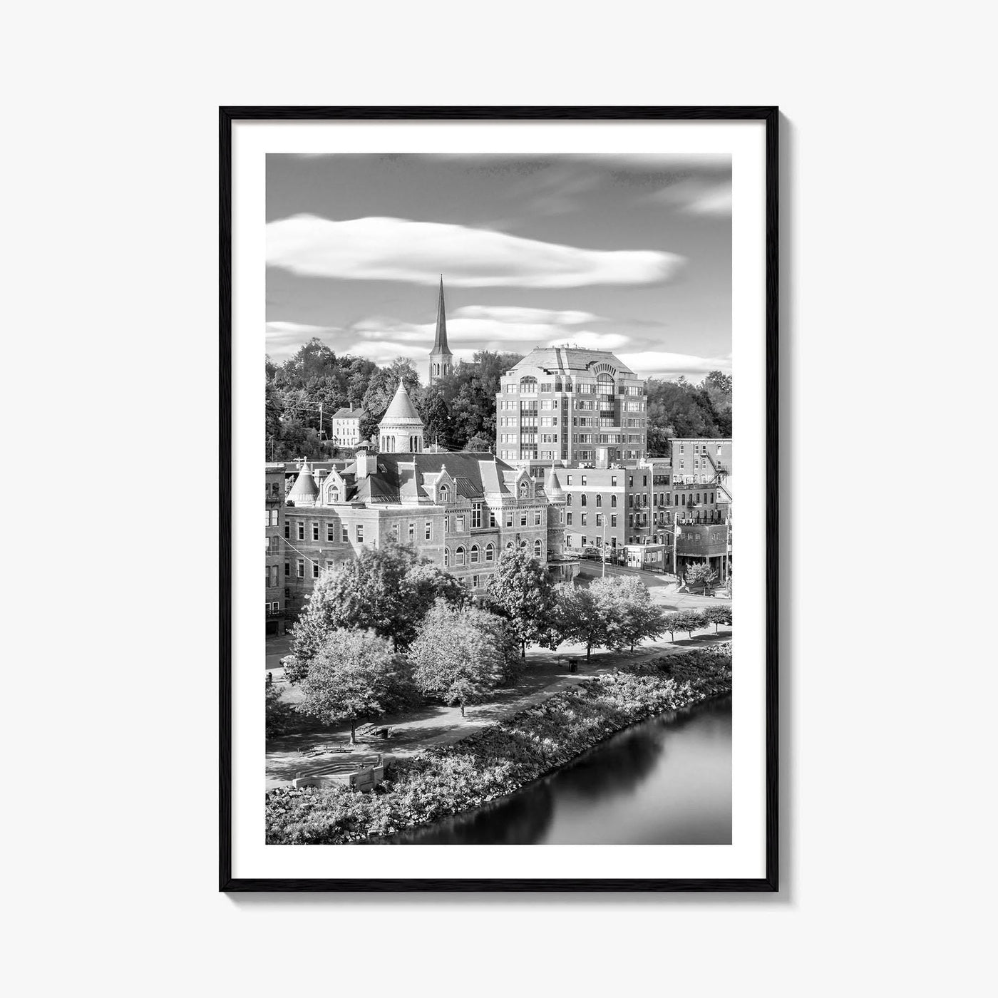 Augusta Skyline Black and White Fine Art Photo Print, Maine USA, Wall Decor Poster