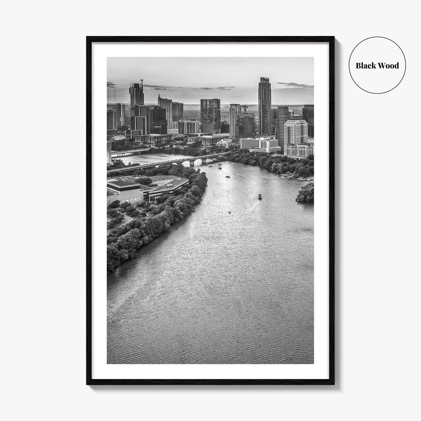 Austin Skyline Black and White Fine Art Photo Print, Texas, USA Poster, Wall Decor