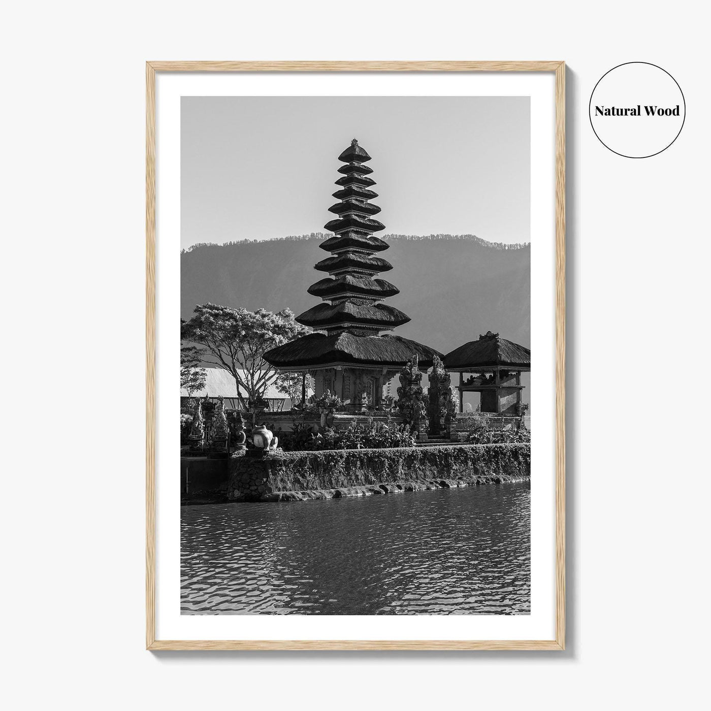 Bali Black and White Fine Art Photo Print, Ulun Danu Temple, Lake Beratan Poster