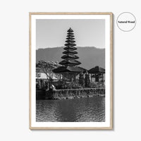 Bali Black and White Fine Art Photo Print, Ulun Danu Temple, Lake Beratan Poster