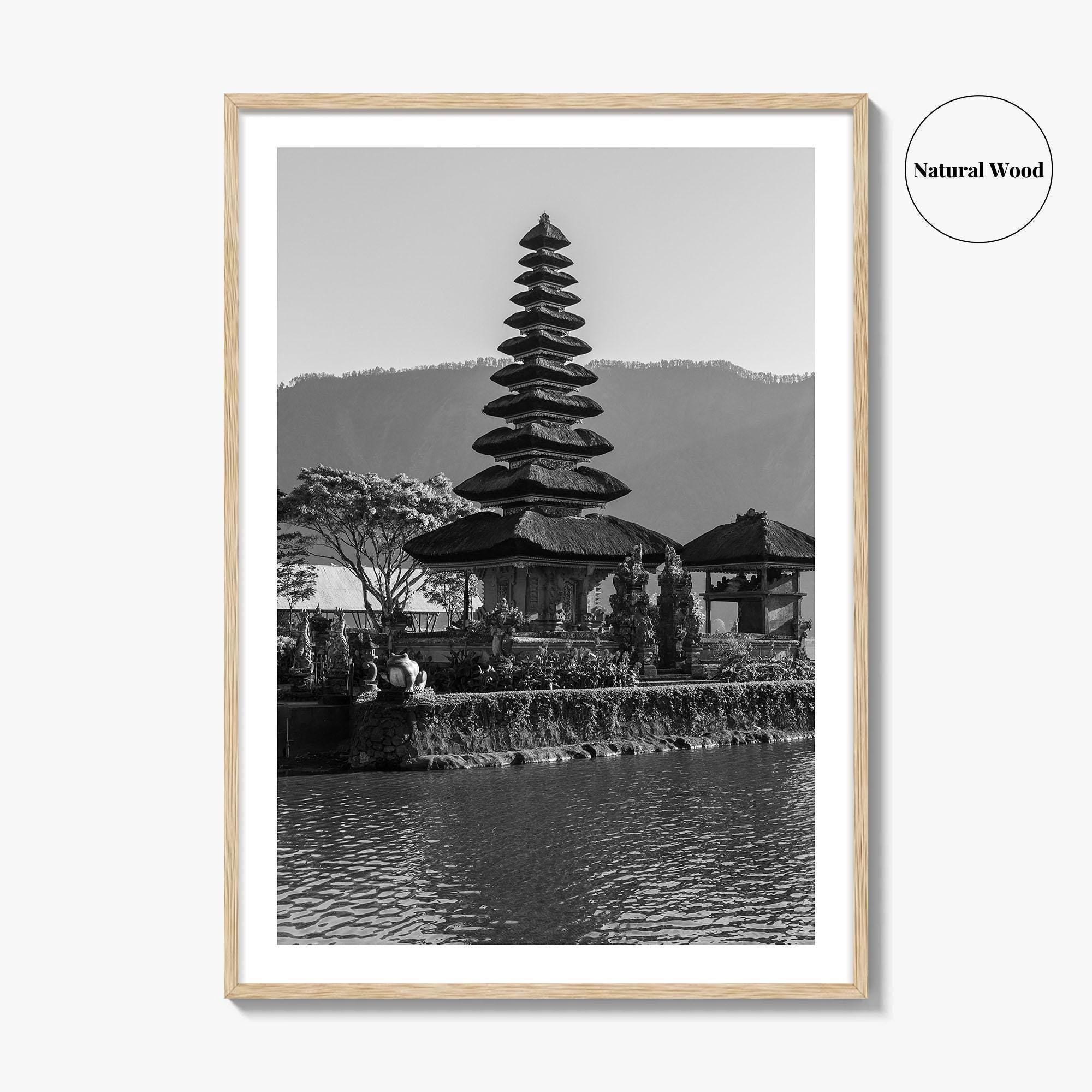 Bali Black and White Fine Art Photo Print, Ulun Danu Temple, Lake Beratan Poster