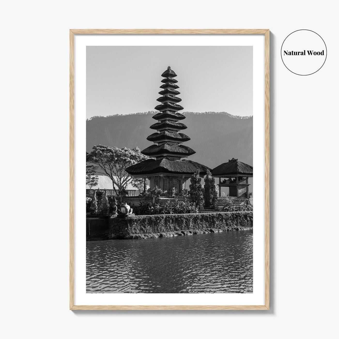 Bali Black and White Fine Art Photo Print, Ulun Danu Temple, Lake Beratan Poster