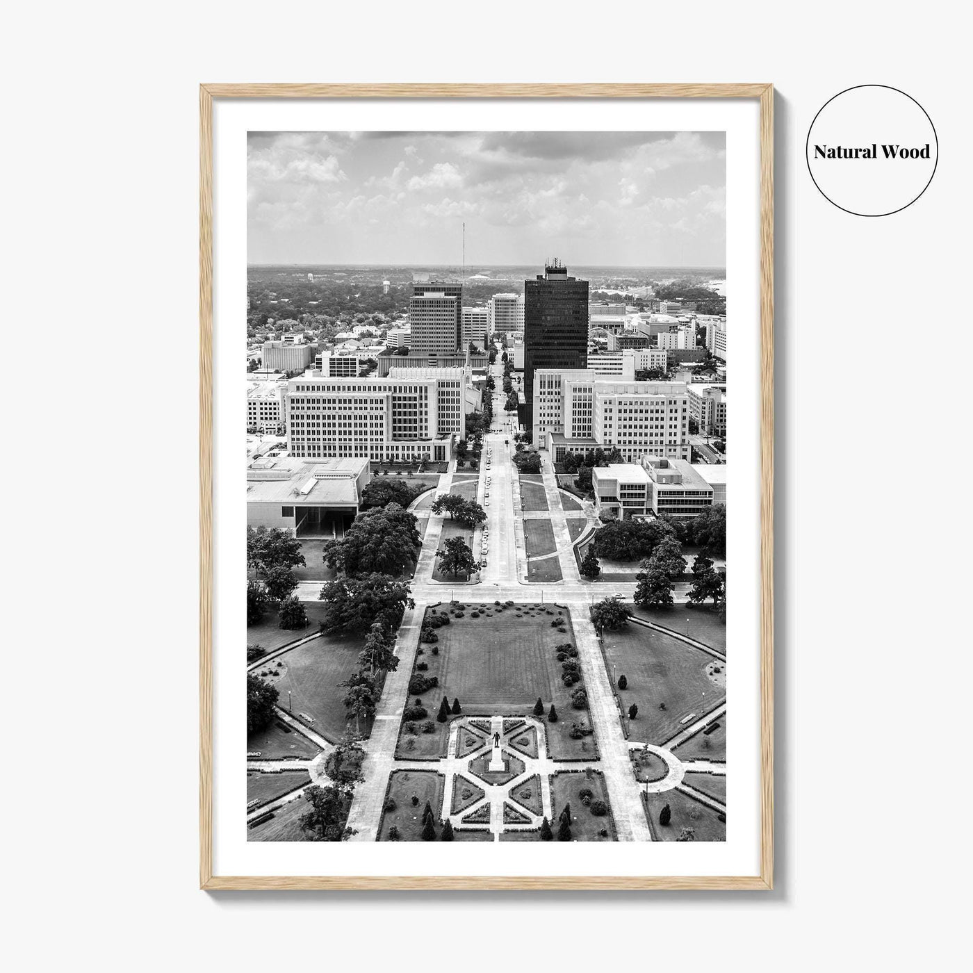Baton Rouge Skyline Black and White Fine Art Photo Print, Aerial, Louisiana Poster, USA