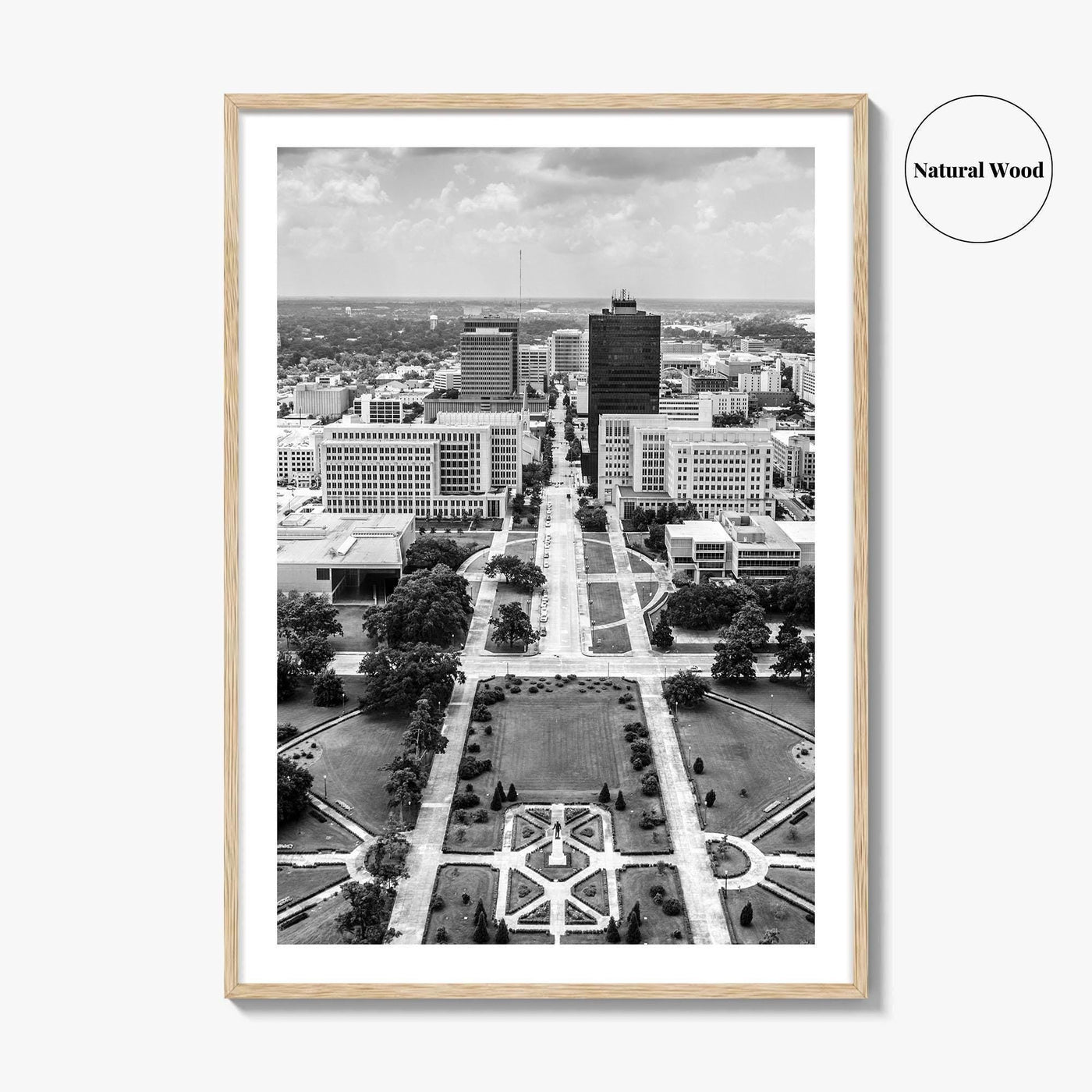 Baton Rouge Skyline Black and White Fine Art Photo Print, Aerial, Louisiana Poster, USA