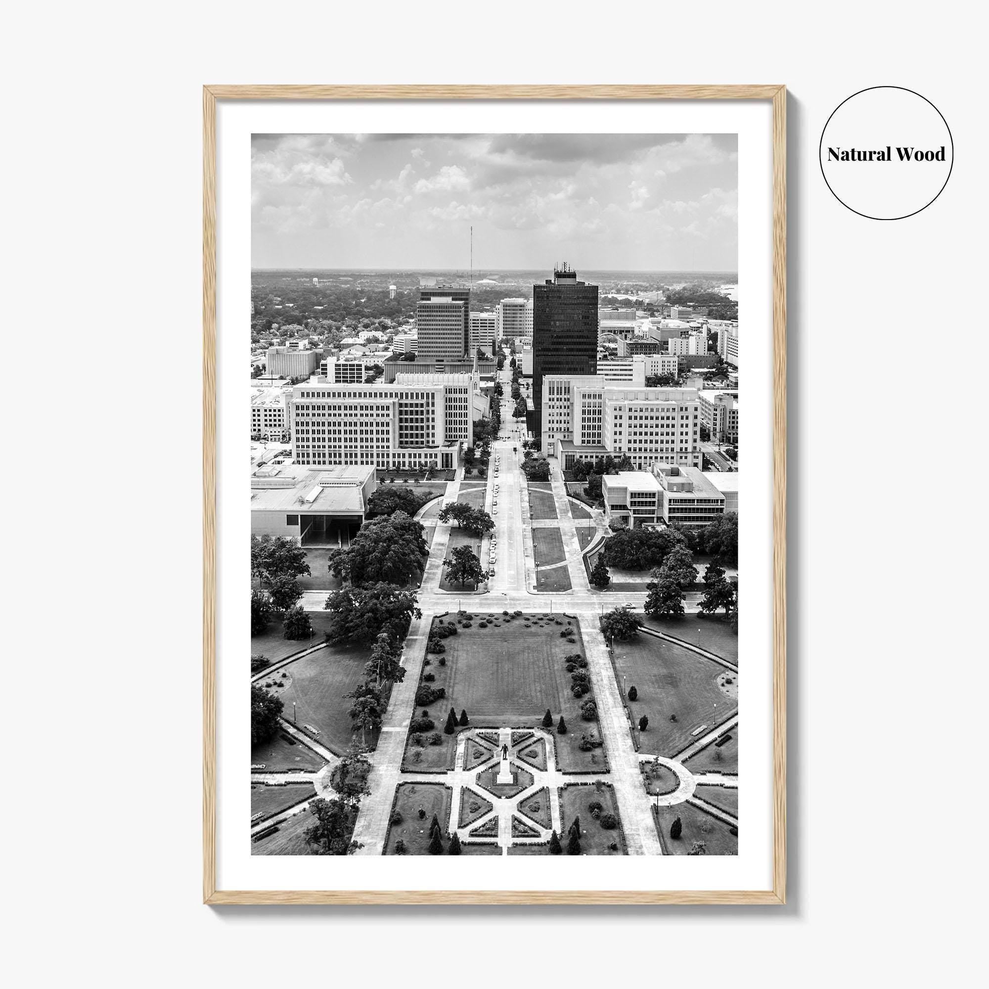 Baton Rouge Skyline Black and White Fine Art Photo Print, Aerial, Louisiana Poster, USA