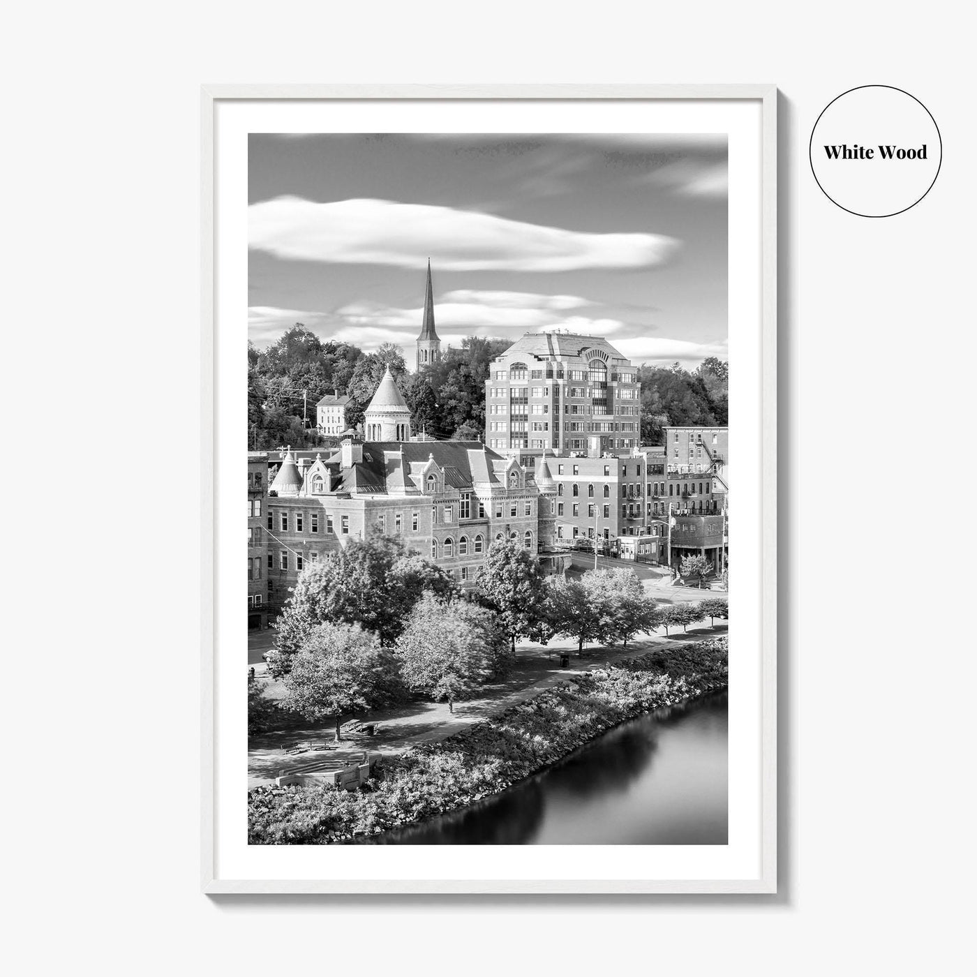 Augusta Skyline Black and White Fine Art Photo Print, Maine USA, Wall Decor Poster