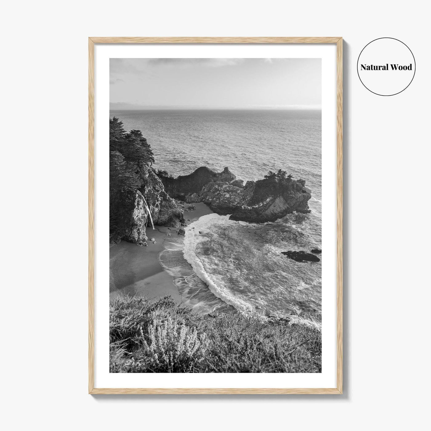 Big Sur Black and White Fine Art Photo Print, McWay Falls California Poster