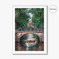 Amsterdam Fine Art Photo Print, Canal Bridge Boat, Netherlands Wall Poster