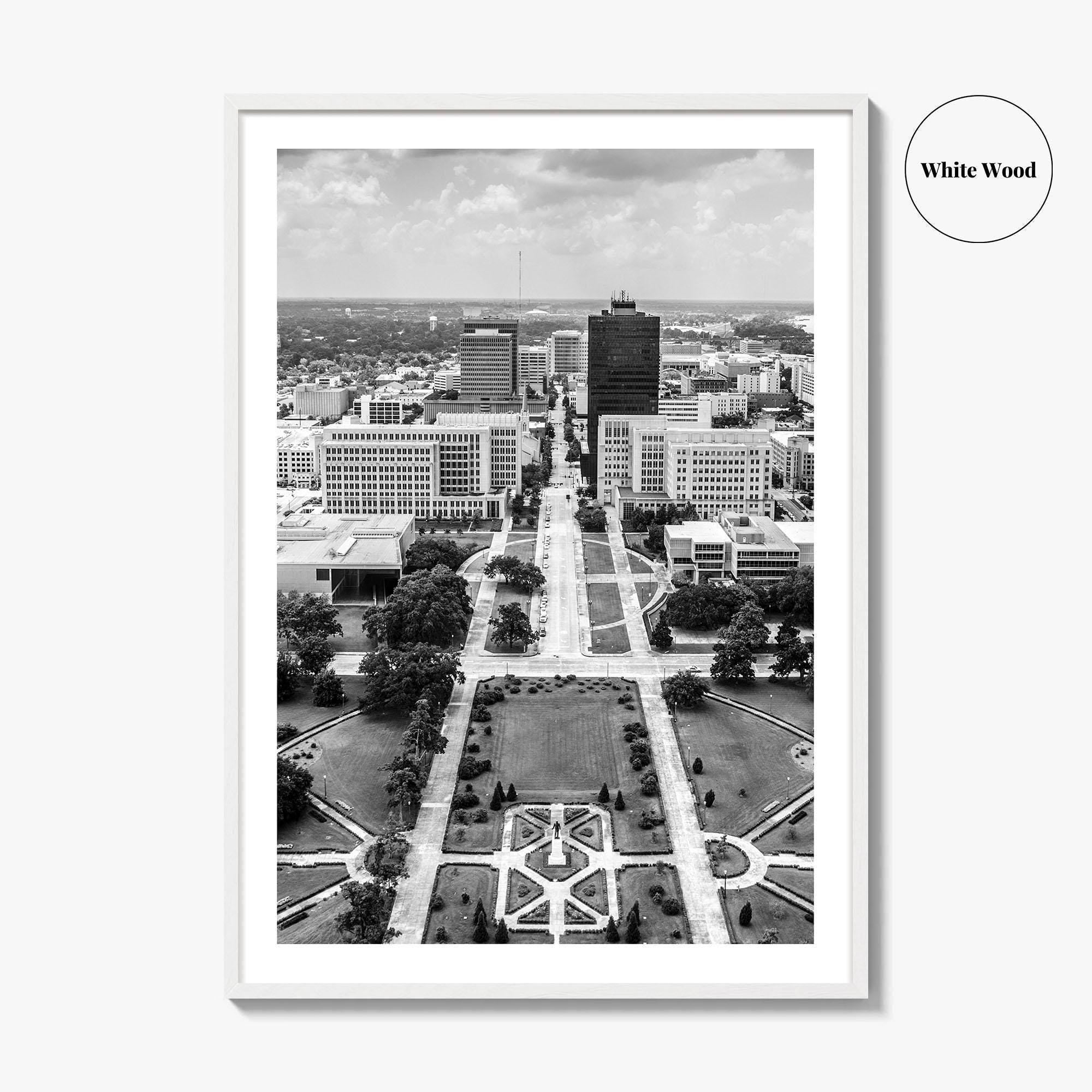 Baton Rouge Skyline Black and White Fine Art Photo Print, Aerial, Louisiana Poster, USA