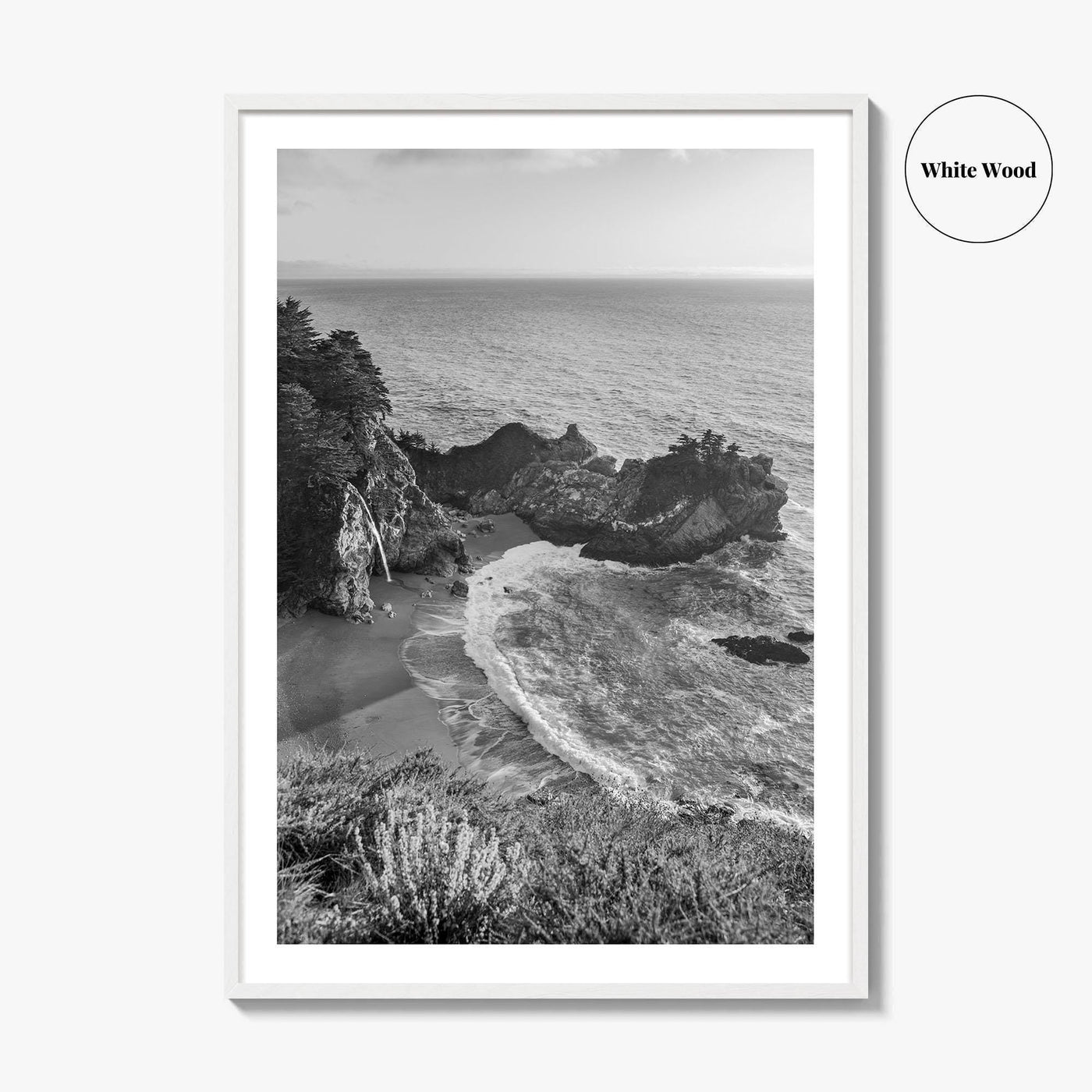 Big Sur Black and White Fine Art Photo Print, McWay Falls California Poster