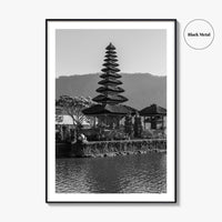Bali Black and White Fine Art Photo Print, Ulun Danu Temple, Lake Beratan Poster