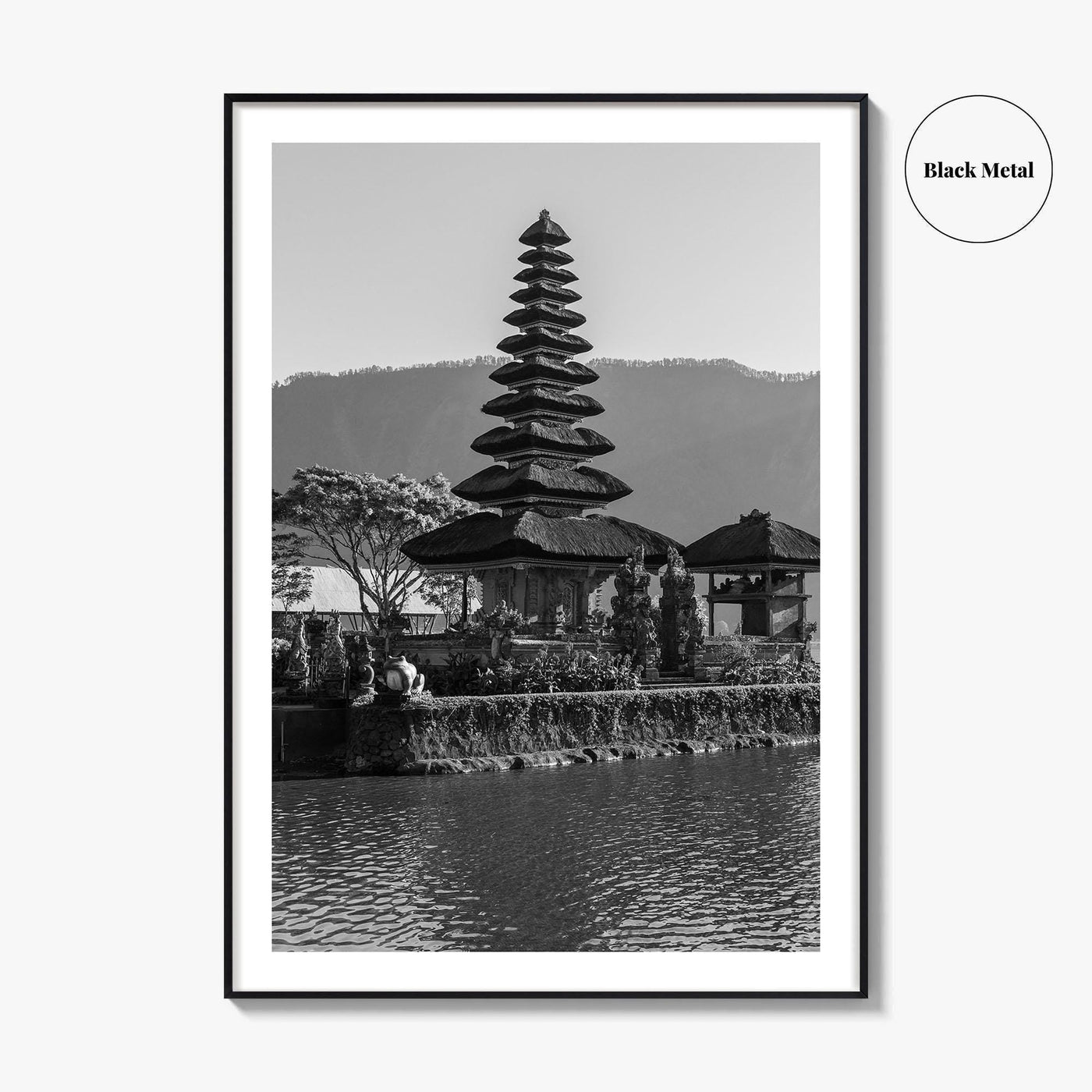 Bali Black and White Fine Art Photo Print, Ulun Danu Temple, Lake Beratan Poster