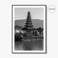 Bali Black and White Fine Art Photo Print, Ulun Danu Temple, Lake Beratan Poster
