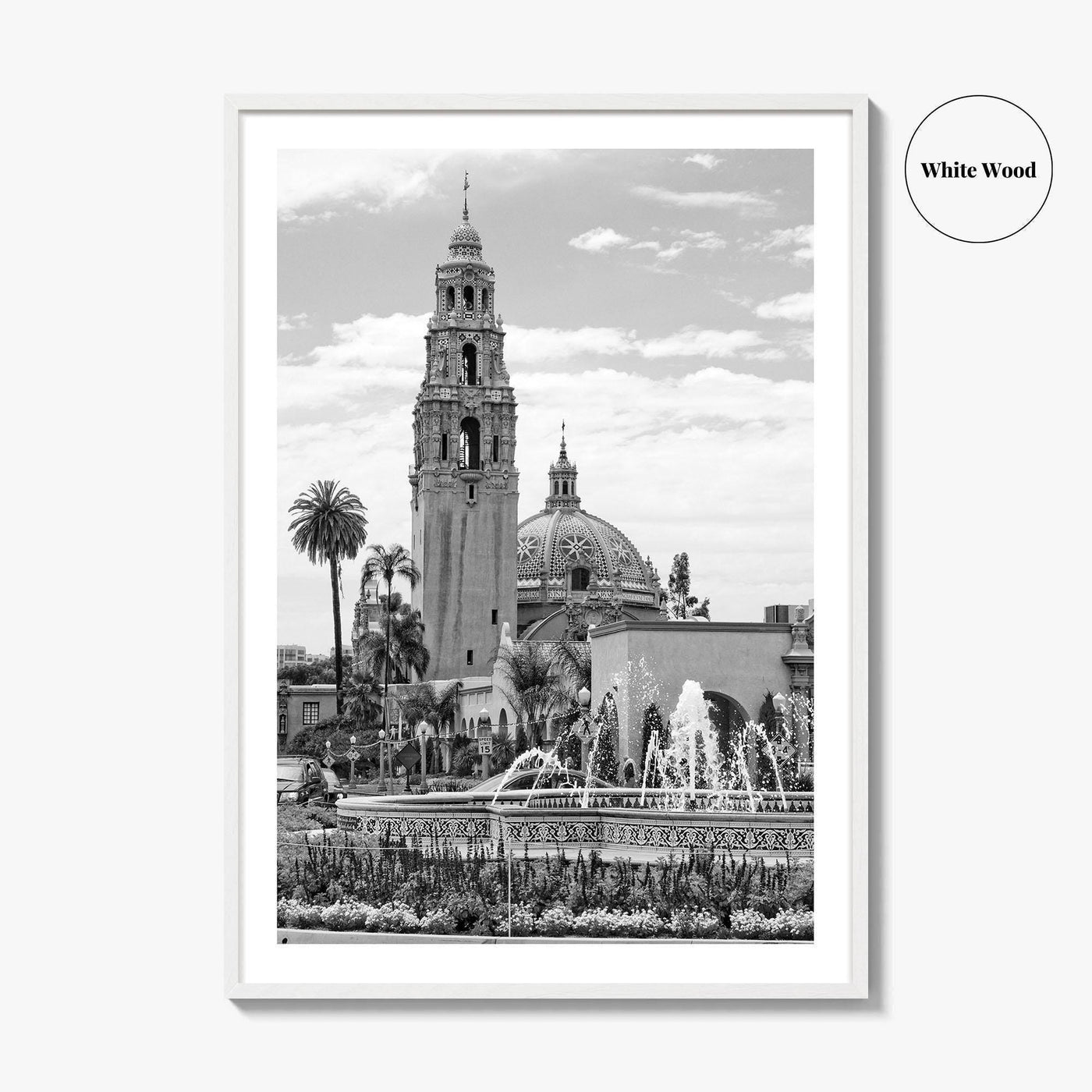 Balboa Park Black and White Fine Art Photo Print, San Diego Fountain, California Poster