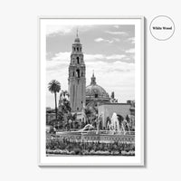 Balboa Park Black and White Fine Art Photo Print, San Diego Fountain, California Poster