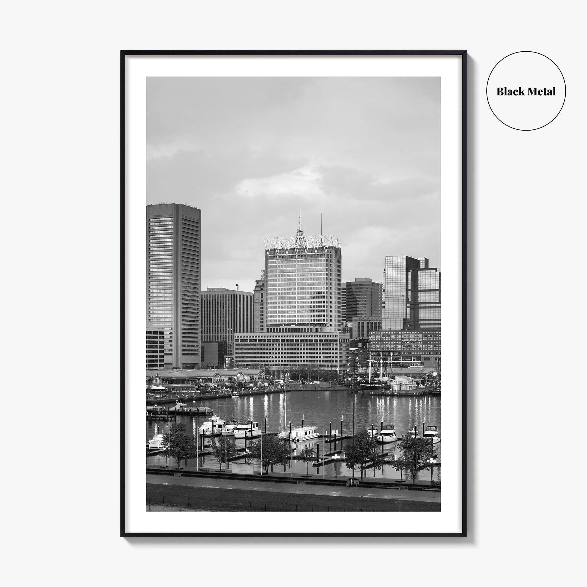 Baltimore Skyline Black and White Fine Art Photo Print, Inner Harbor Maryland Poster