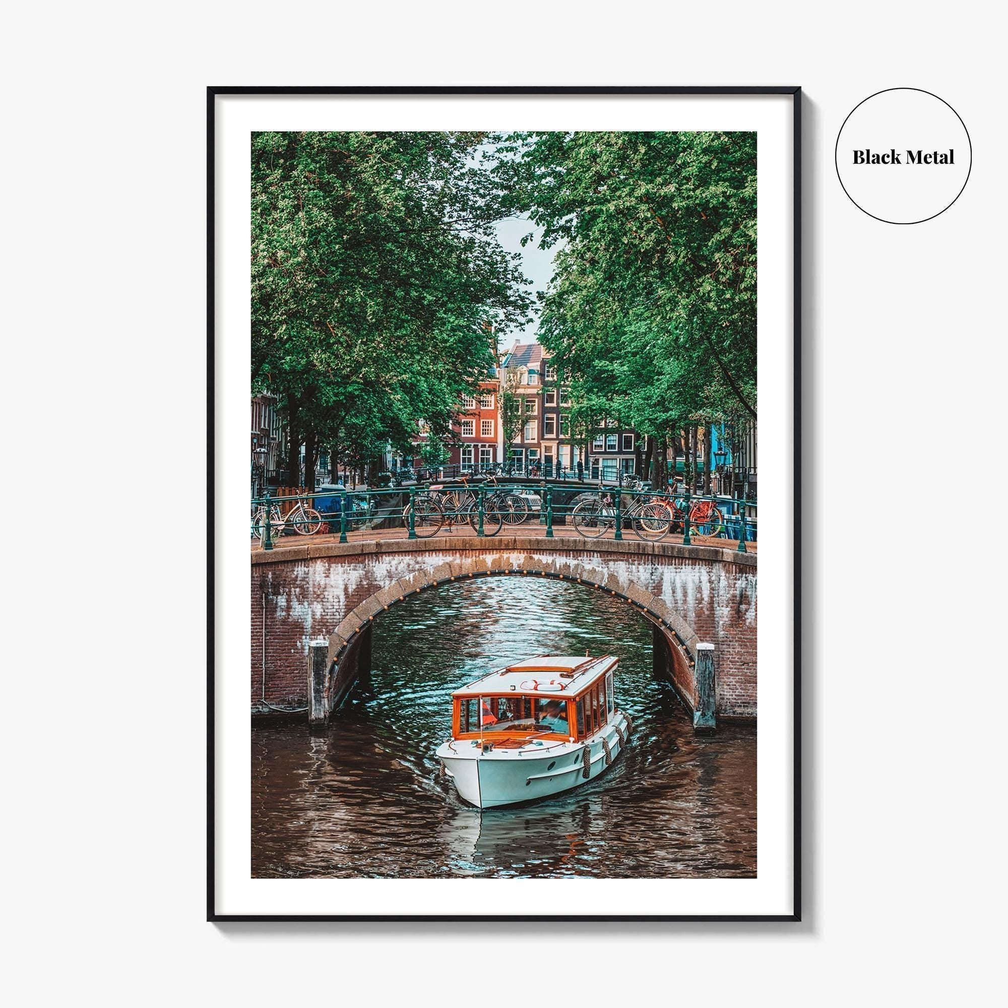 Amsterdam Fine Art Photo Print, Canal Bridge Boat, Netherlands Wall Poster