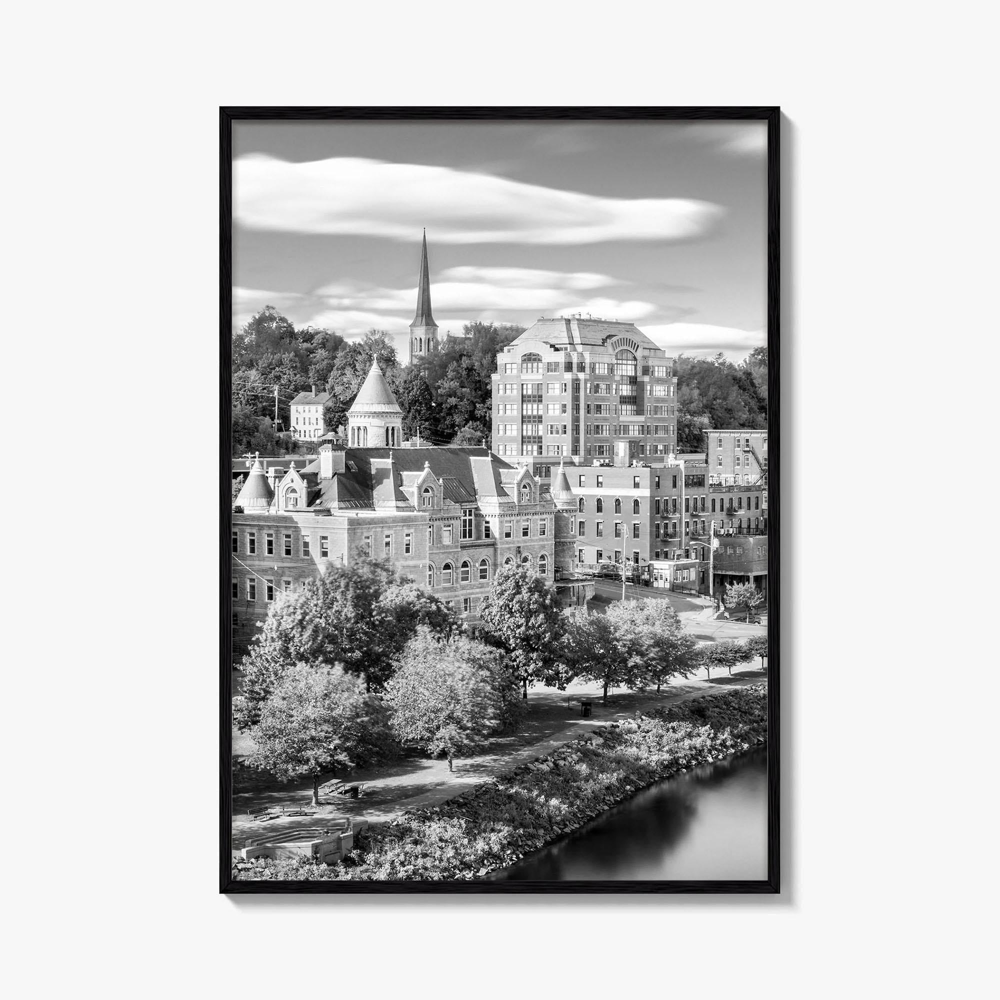 Augusta Skyline Black and White Fine Art Photo Print, Maine USA, Wall Decor Poster