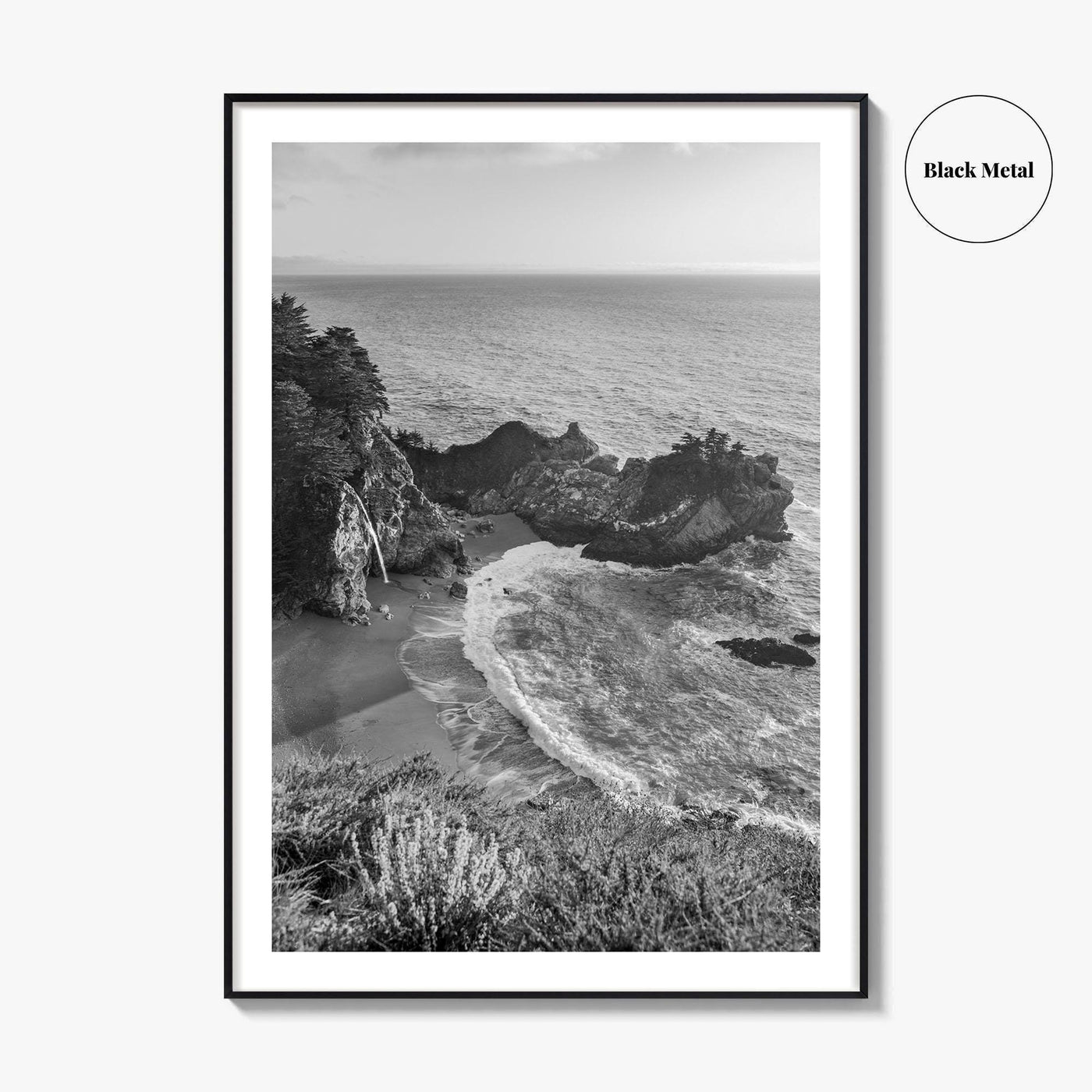 Big Sur Black and White Fine Art Photo Print, McWay Falls California Poster