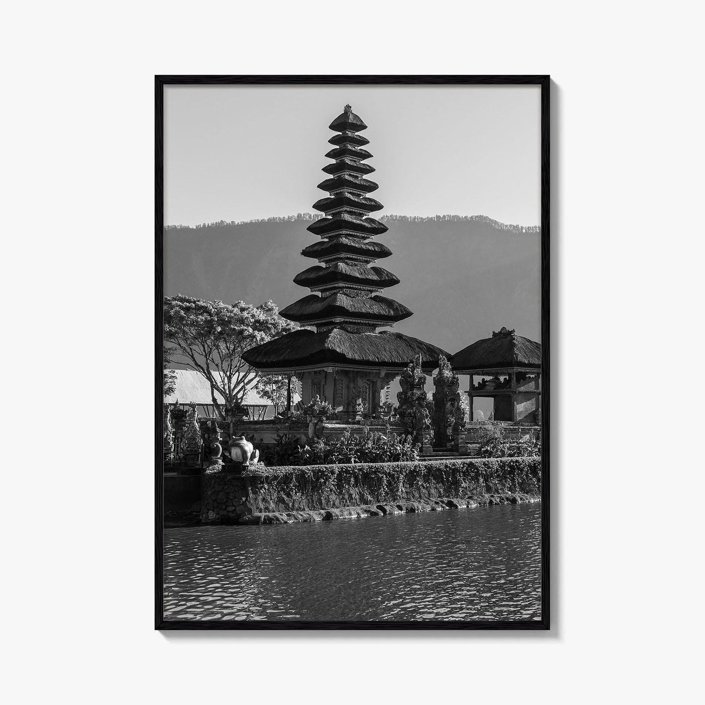Bali Black and White Fine Art Photo Print, Ulun Danu Temple, Lake Beratan Poster