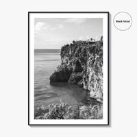 Anguilla Black and White Fine Art Photo Print, Caribbean Coastline Cliffs, Bahamas Poster