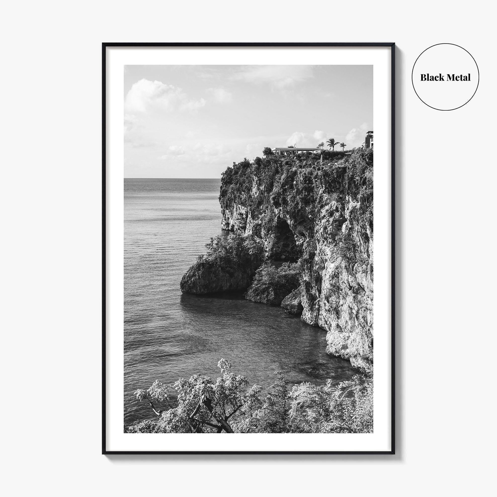 Anguilla Black and White Fine Art Photo Print, Caribbean Coastline Cliffs, Bahamas Poster