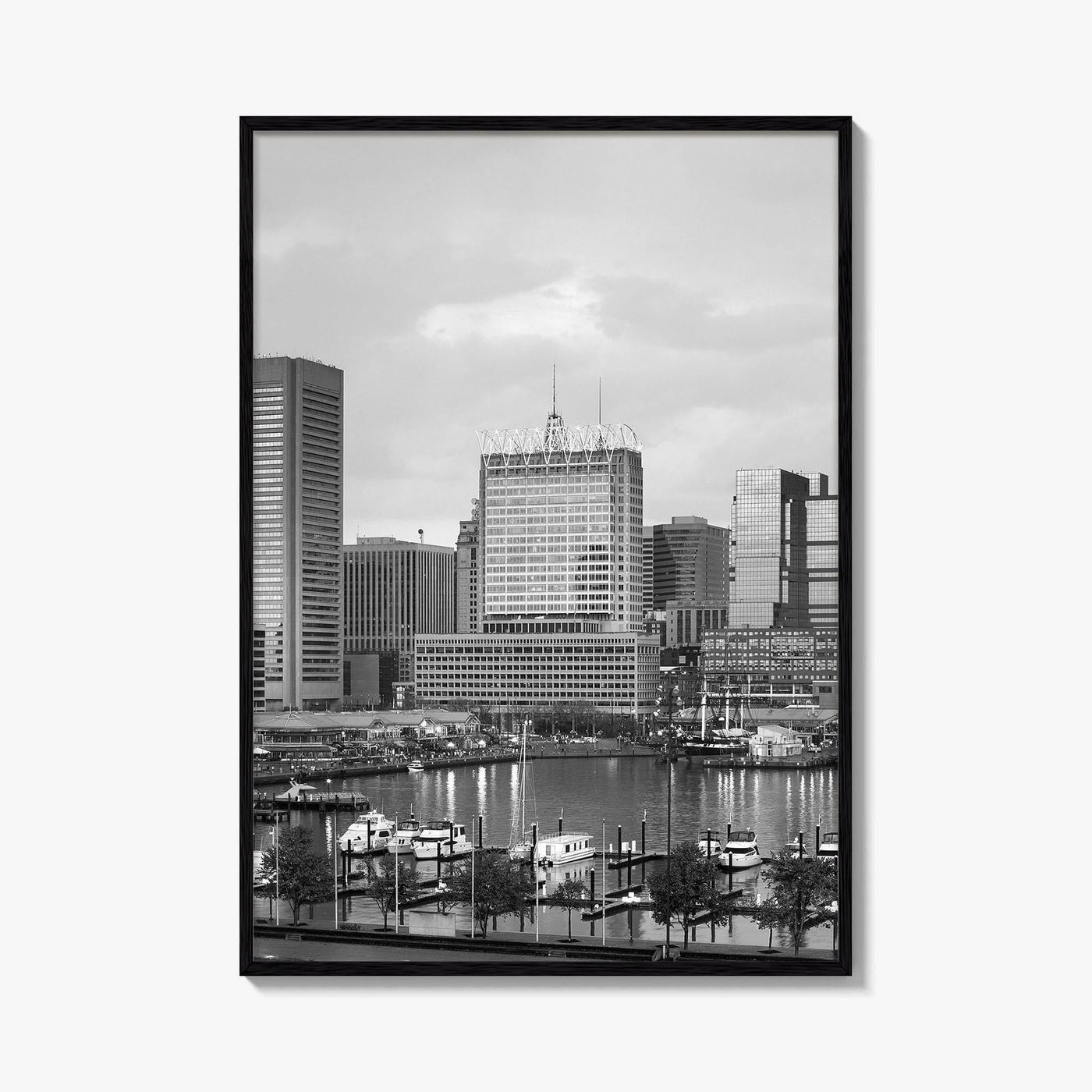 Baltimore Skyline Black and White Fine Art Photo Print, Inner Harbor Maryland Poster