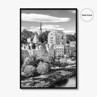 Augusta Skyline Black and White Fine Art Photo Print, Maine USA, Wall Decor Poster
