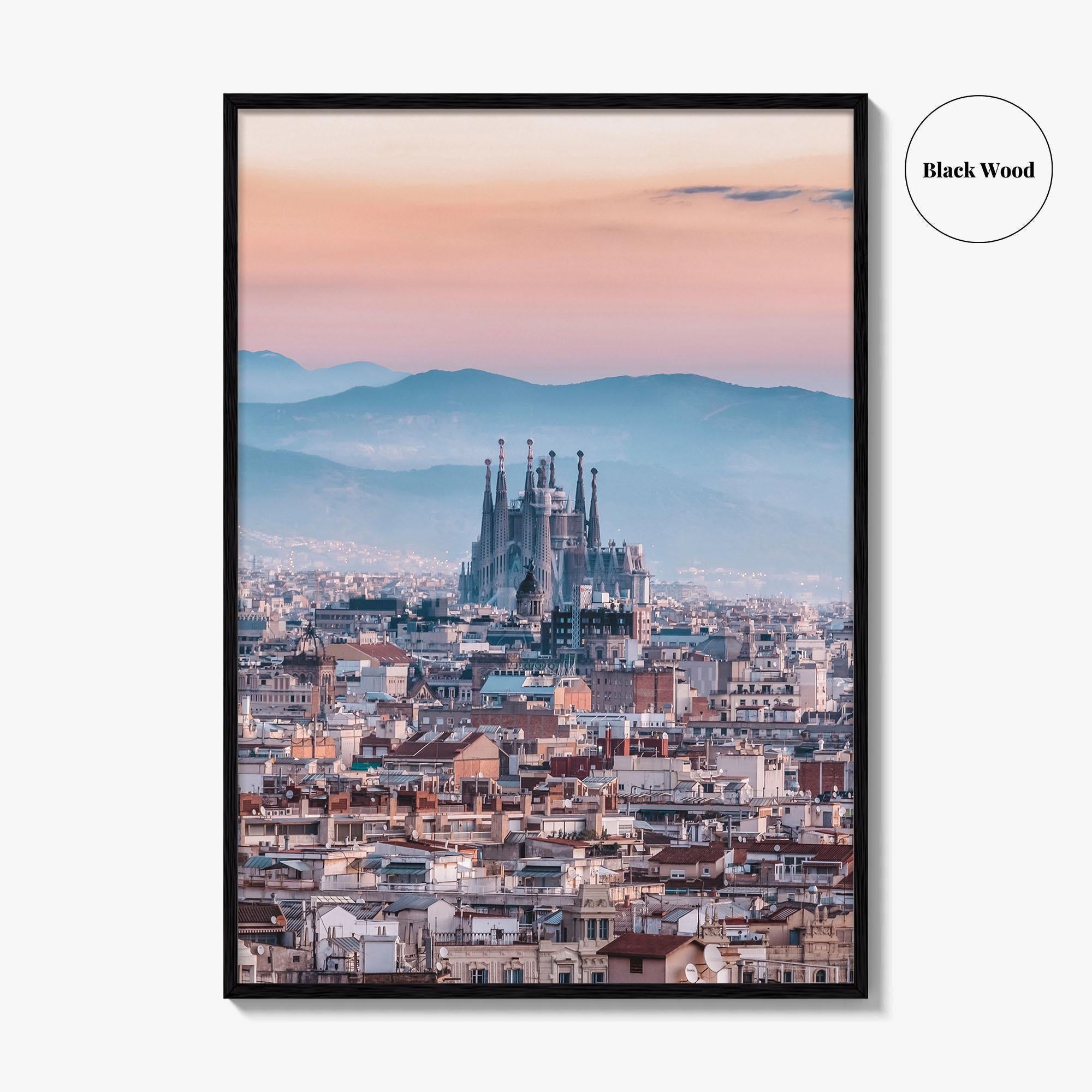 Barcelona Skyline Fine Art Photo Print, Sagrada Familia, Catalonia Spain Wall Decor Poster