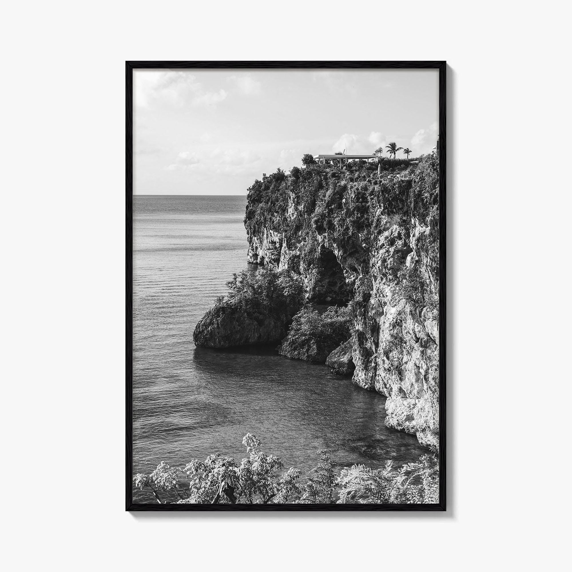 Anguilla Black and White Fine Art Photo Print, Caribbean Coastline Cliffs, Bahamas Poster