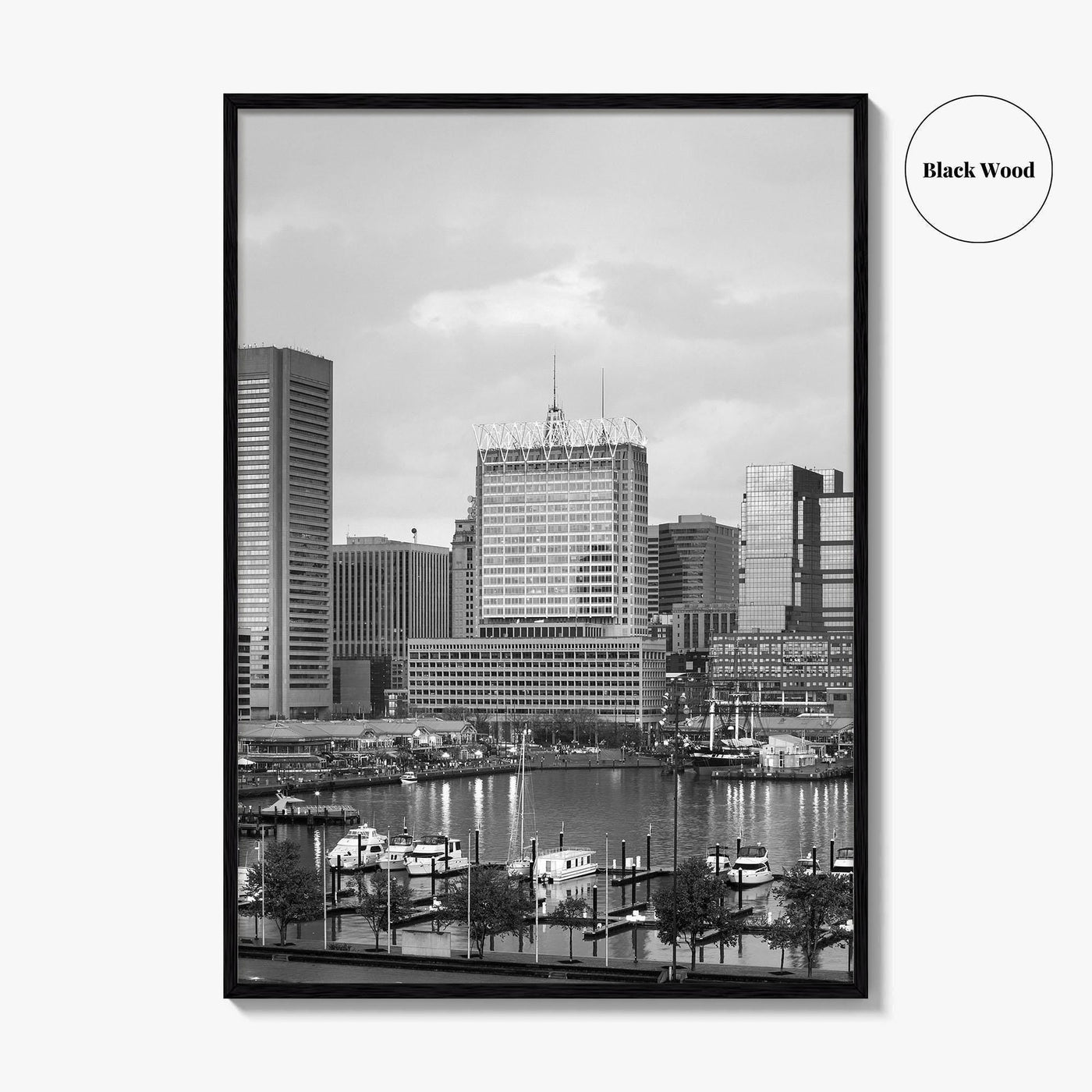 Baltimore Skyline Black and White Fine Art Photo Print, Inner Harbor Maryland Poster