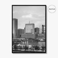 Baltimore Skyline Black and White Fine Art Photo Print, Inner Harbor Maryland Poster