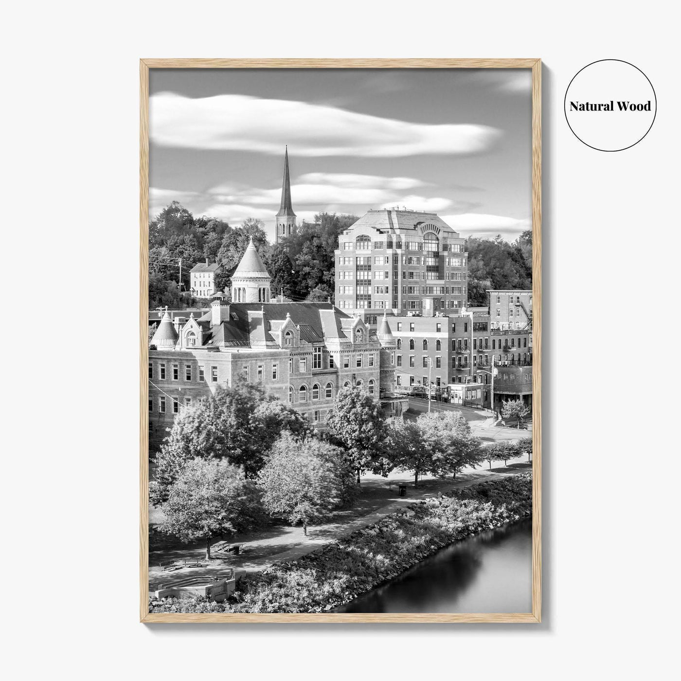 Augusta Skyline Black and White Fine Art Photo Print, Maine USA, Wall Decor Poster