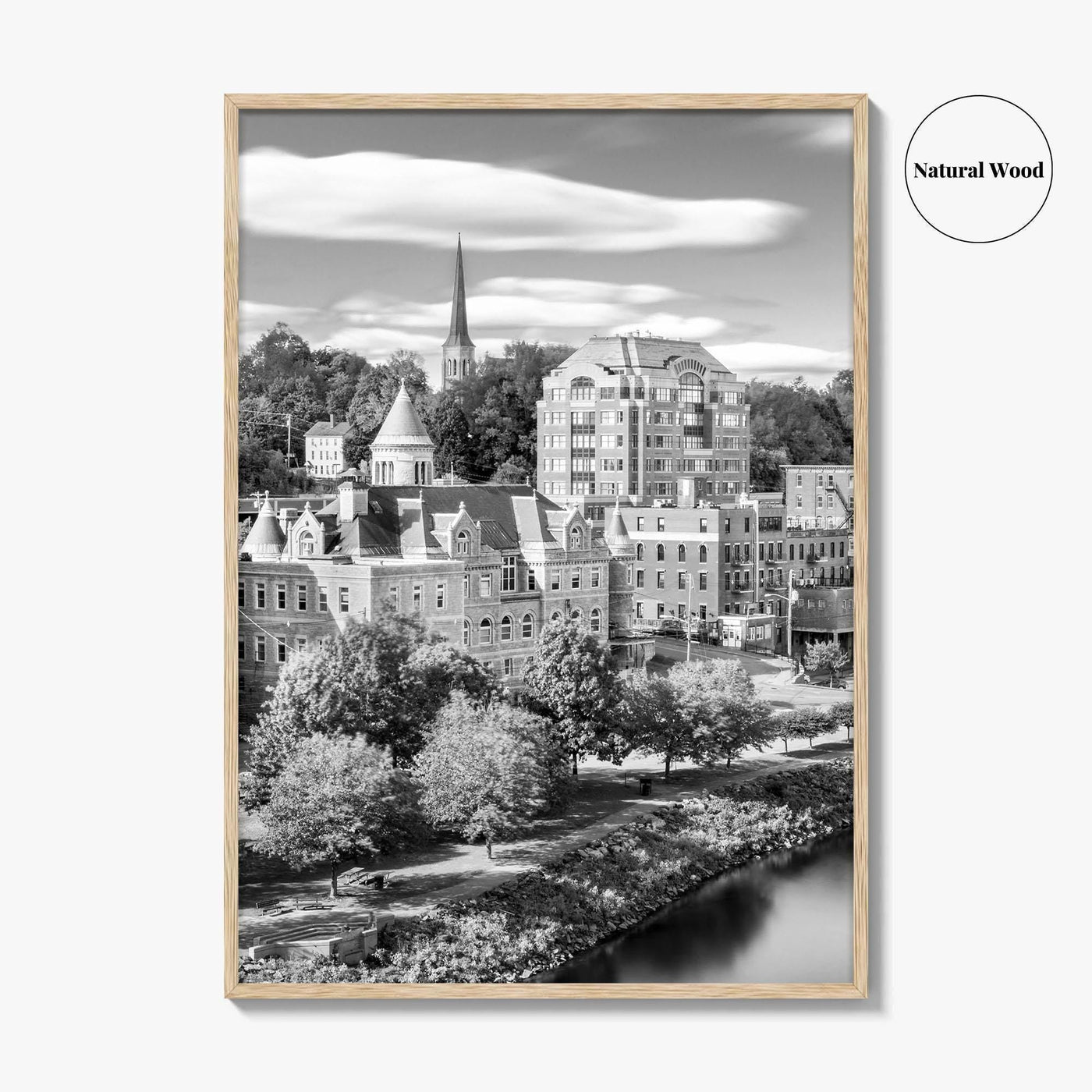 Augusta Skyline Black and White Fine Art Photo Print, Maine USA, Wall Decor Poster
