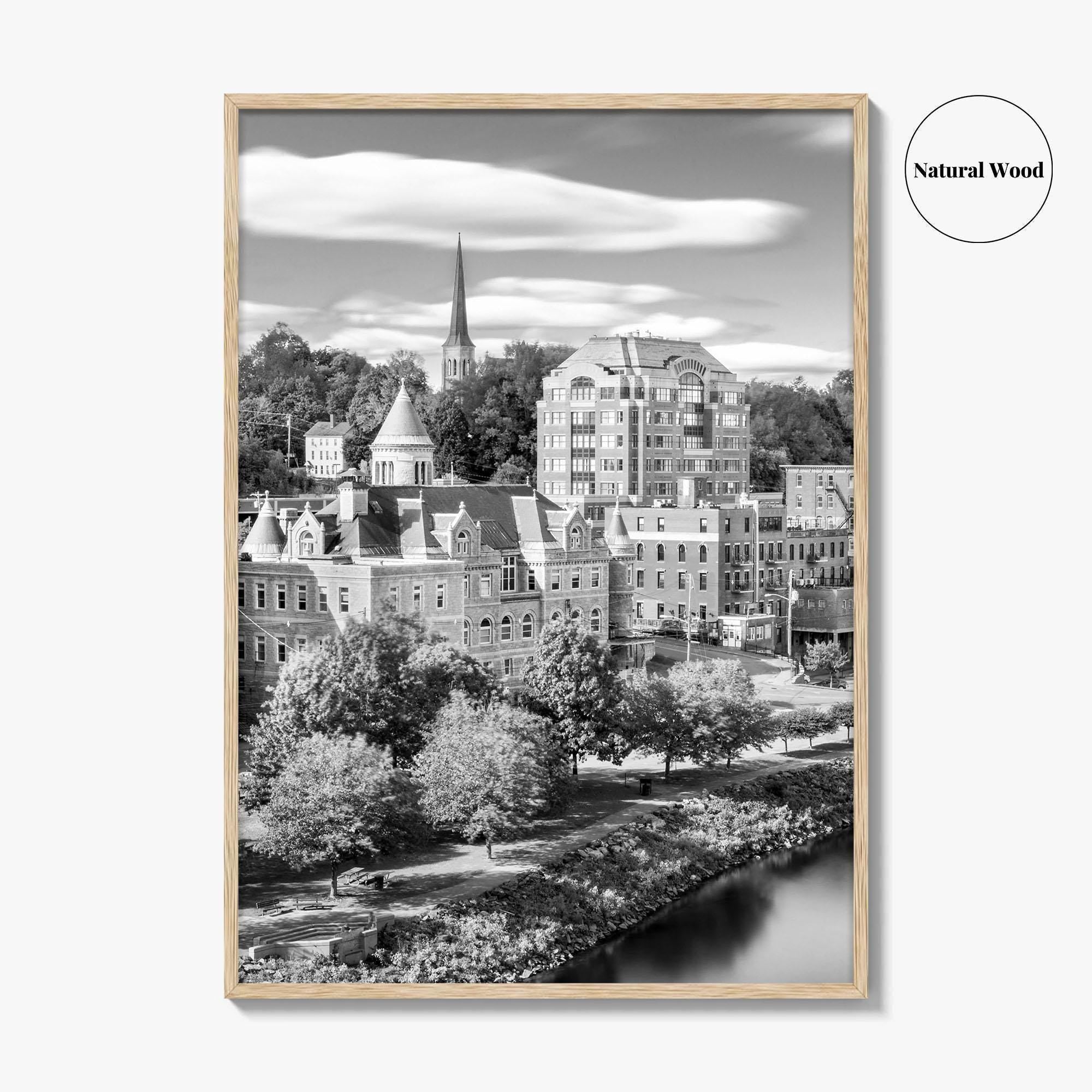 Augusta Skyline Black and White Fine Art Photo Print, Maine USA, Wall Decor Poster