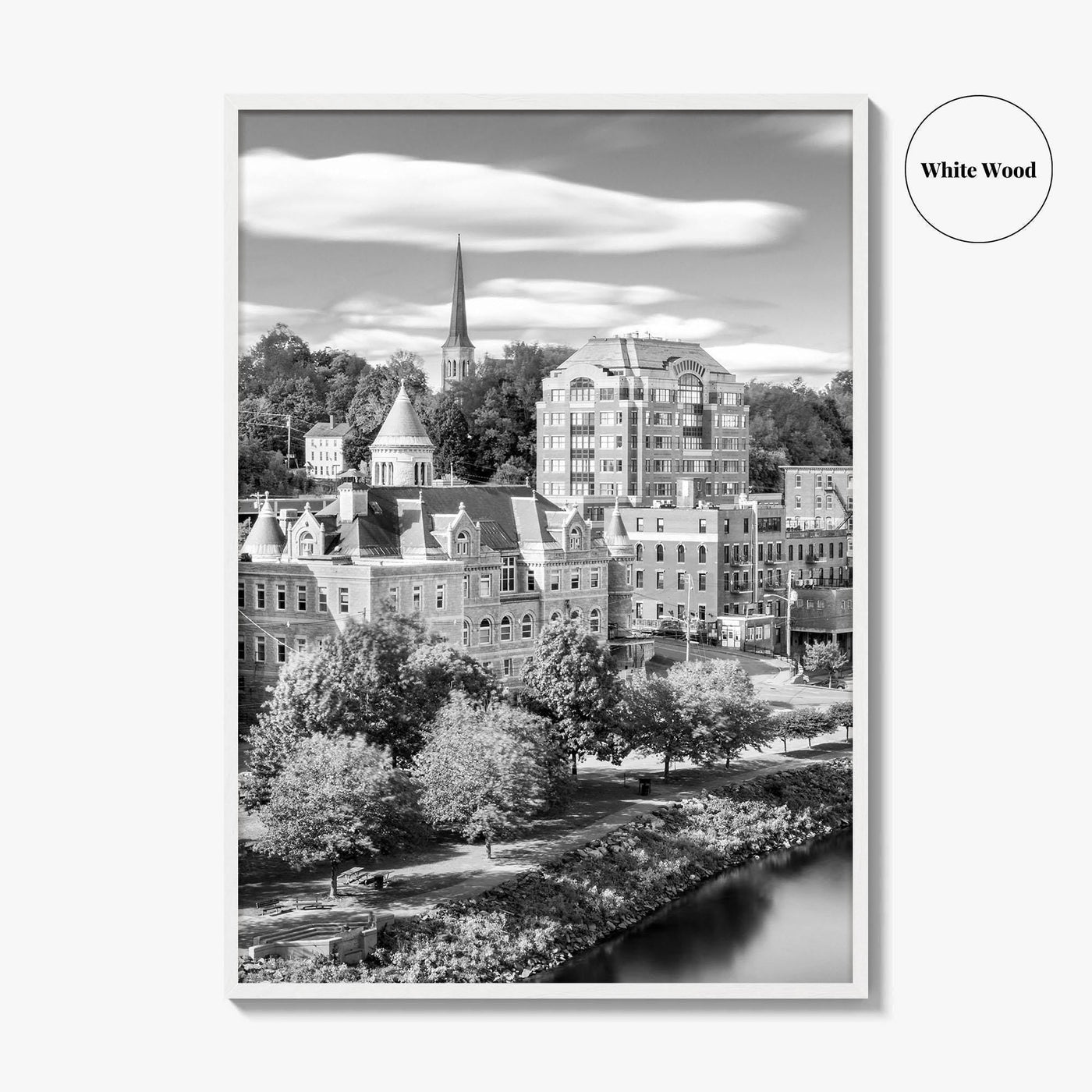 Augusta Skyline Black and White Fine Art Photo Print, Maine USA, Wall Decor Poster