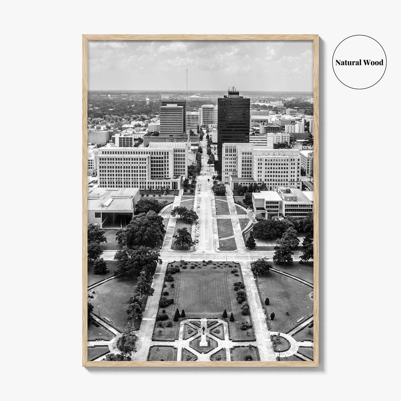 Baton Rouge Skyline Black and White Fine Art Photo Print, Aerial, Louisiana Poster, USA