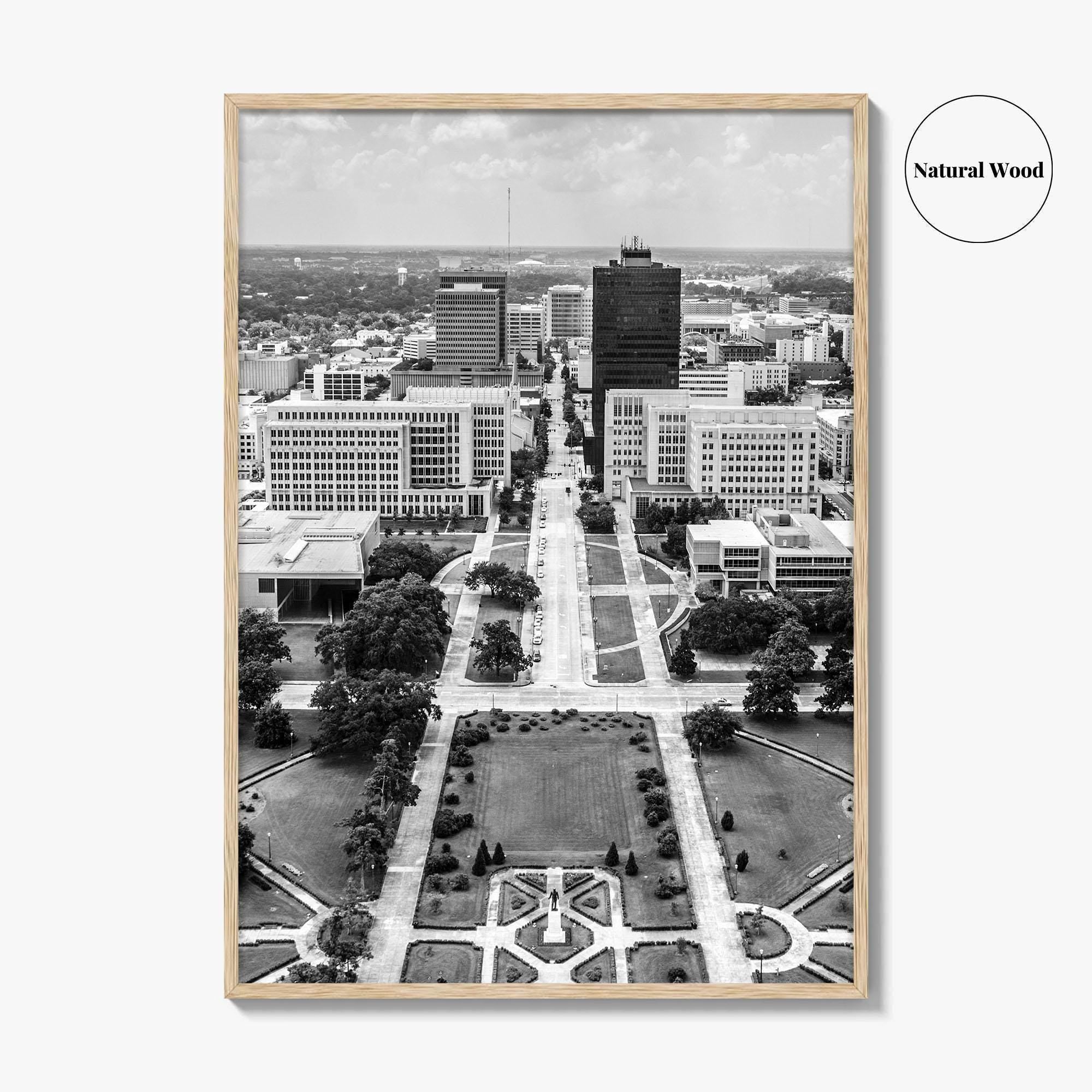 Baton Rouge Skyline Black and White Fine Art Photo Print, Aerial, Louisiana Poster, USA