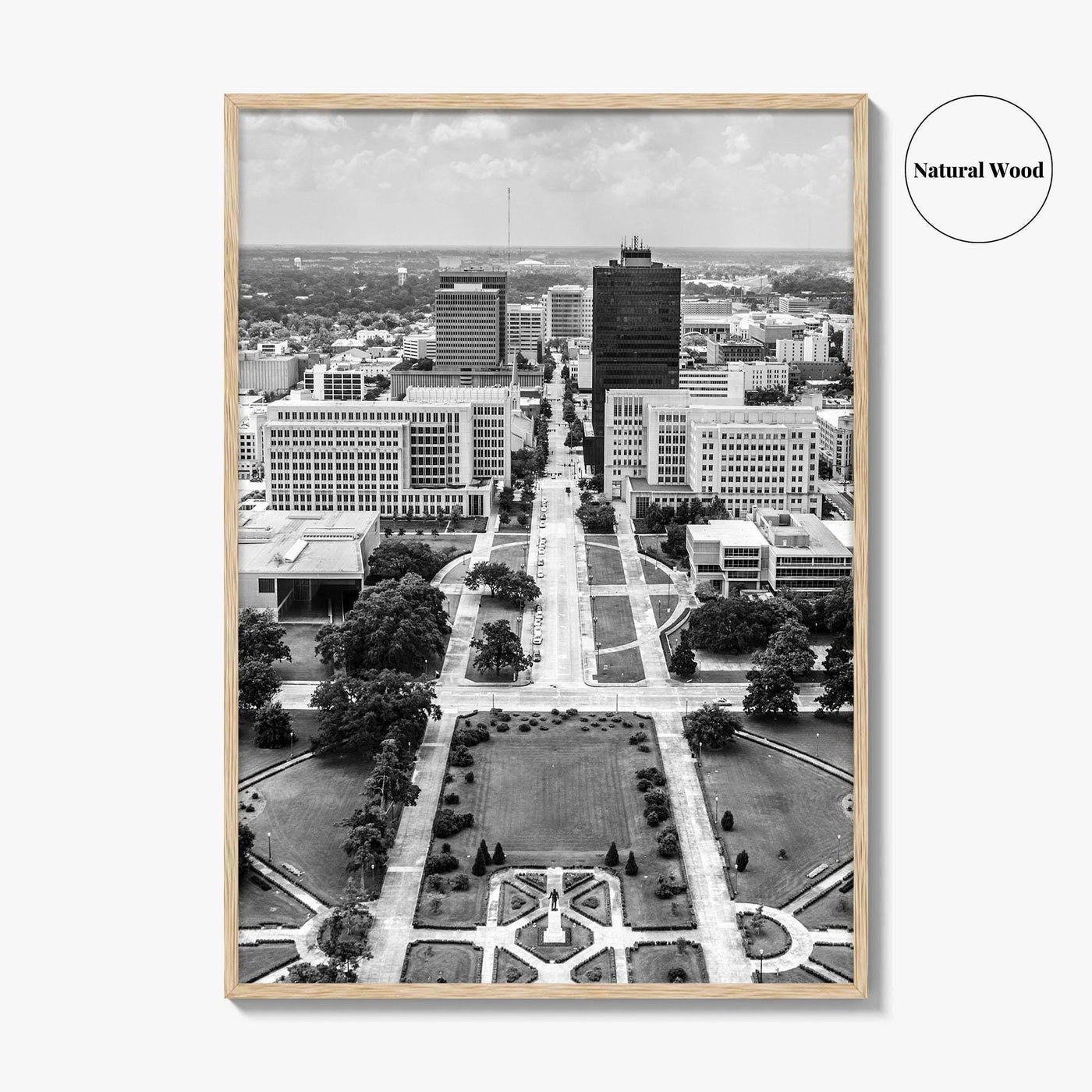 Baton Rouge Skyline Black and White Fine Art Photo Print, Aerial, Louisiana Poster, USA