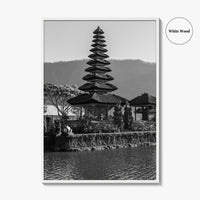 Bali Black and White Fine Art Photo Print, Ulun Danu Temple, Lake Beratan Poster