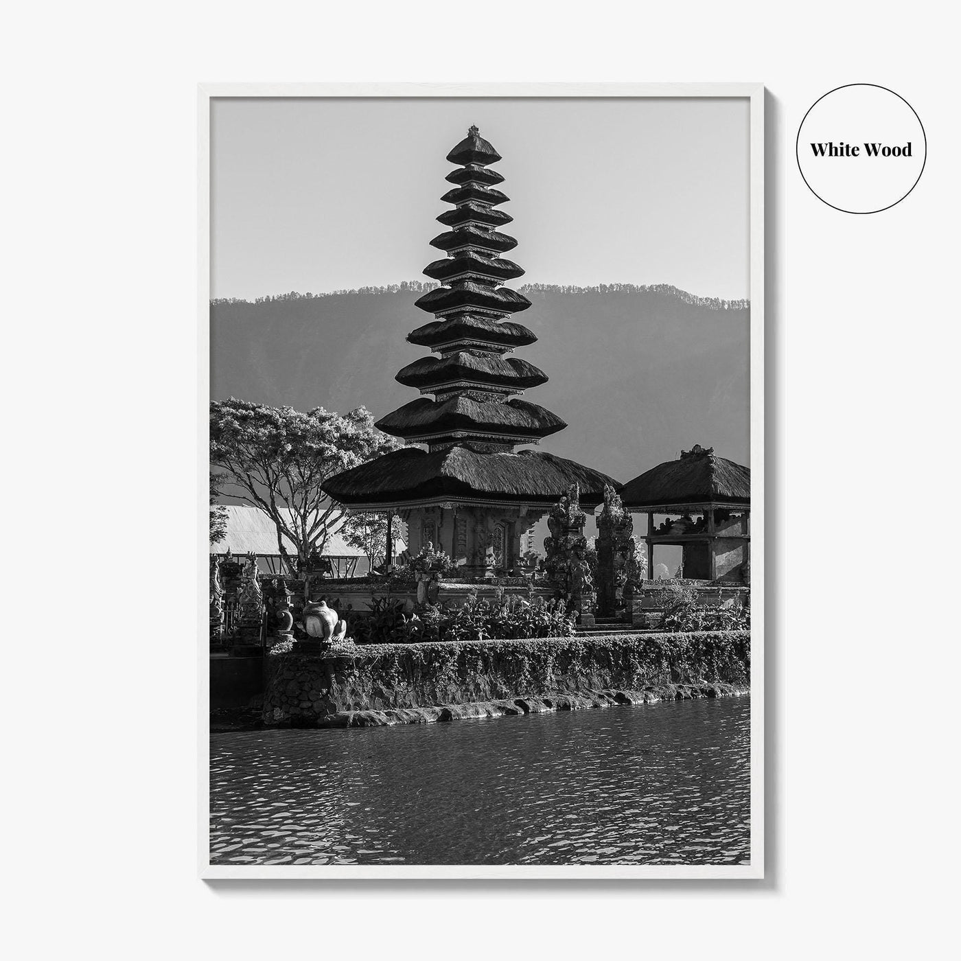 Bali Black and White Fine Art Photo Print, Ulun Danu Temple, Lake Beratan Poster