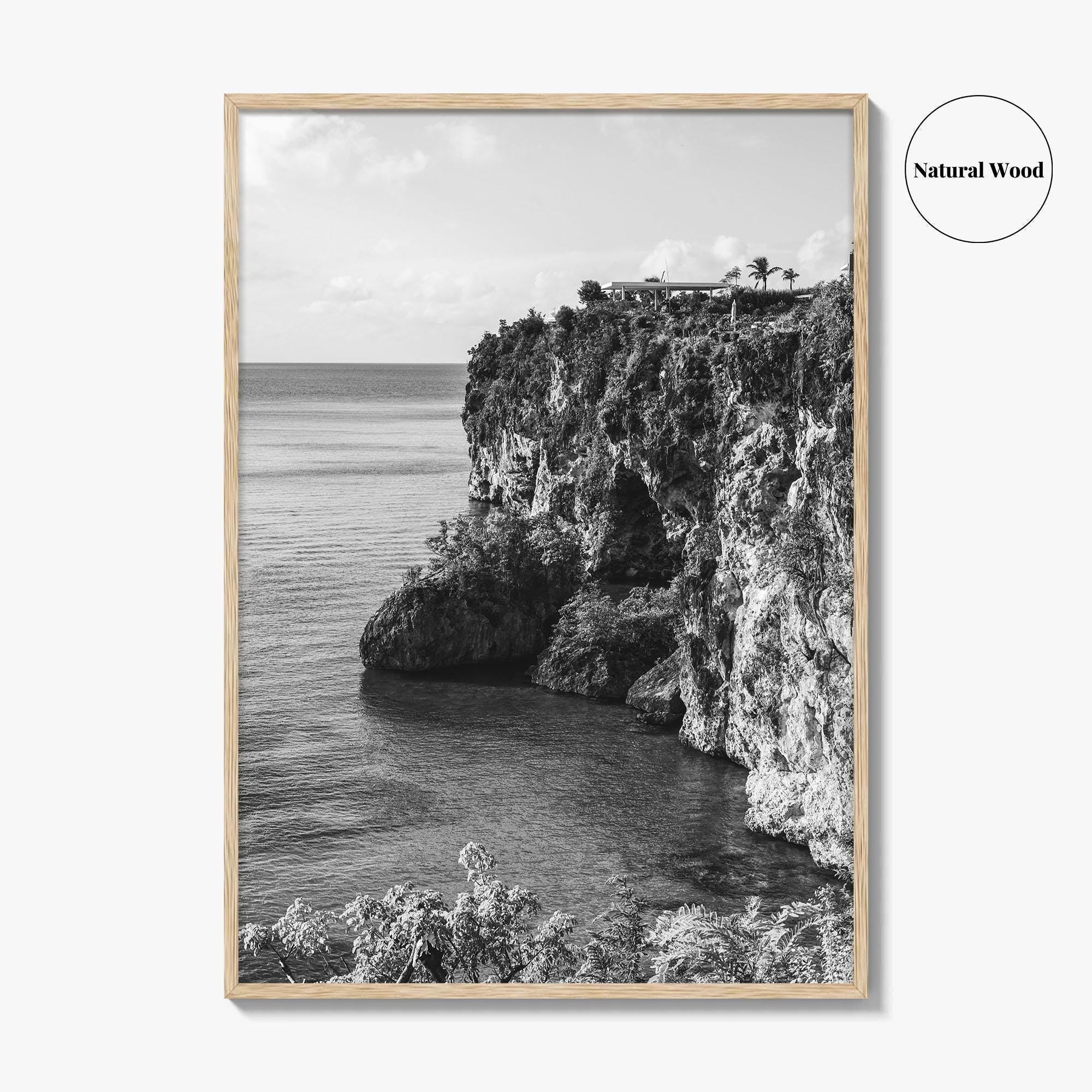 Anguilla Black and White Fine Art Photo Print, Caribbean Coastline Cliffs, Bahamas Poster