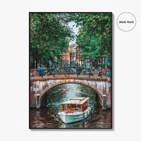Amsterdam Fine Art Photo Print, Canal Bridge Boat, Netherlands Wall Poster