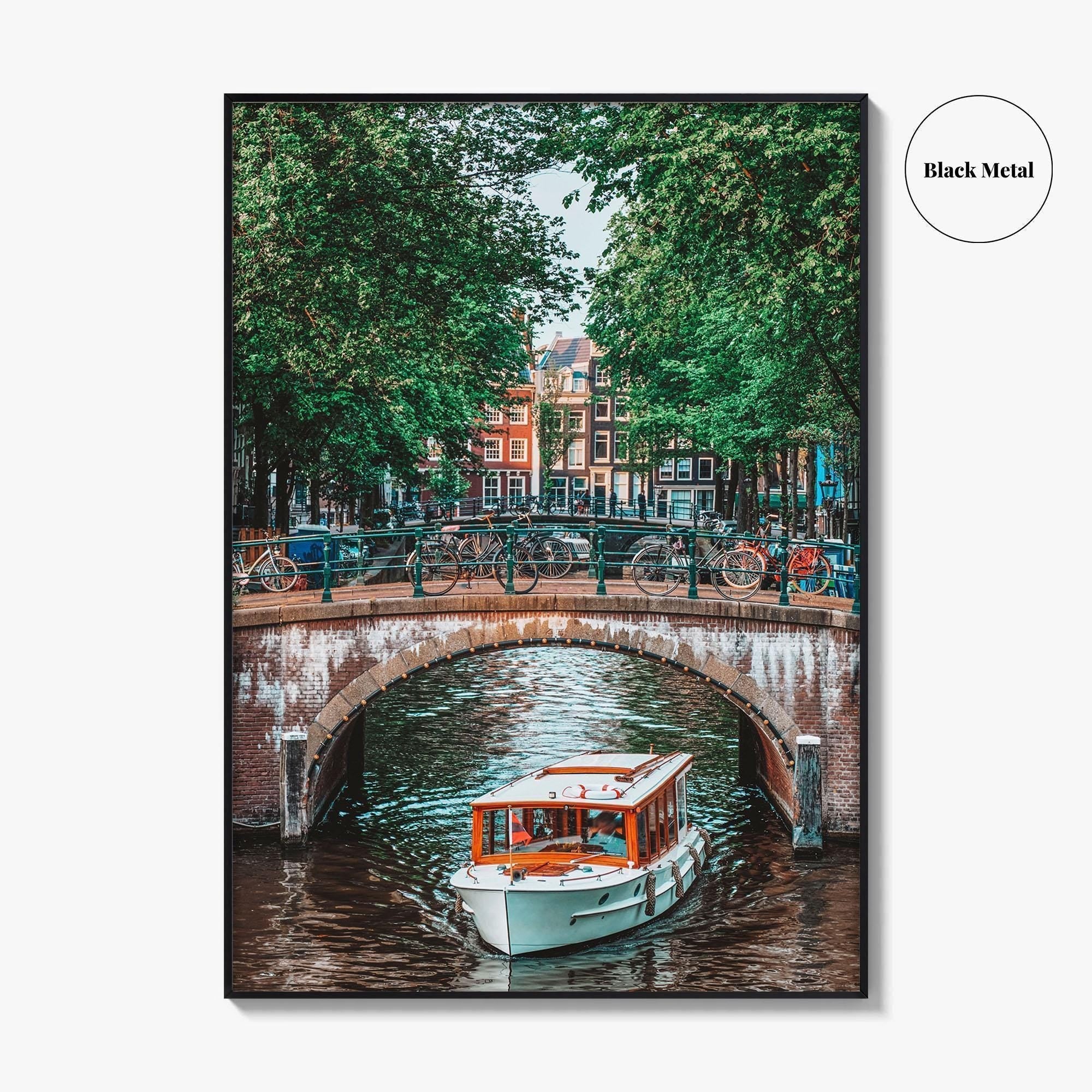 Amsterdam Fine Art Photo Print, Canal Bridge Boat, Netherlands Wall Poster
