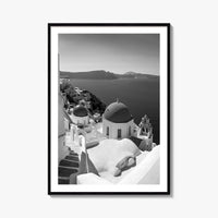 Santorini Black and White Fine Art Photo Print, Oia Greece Blue Domes Poster