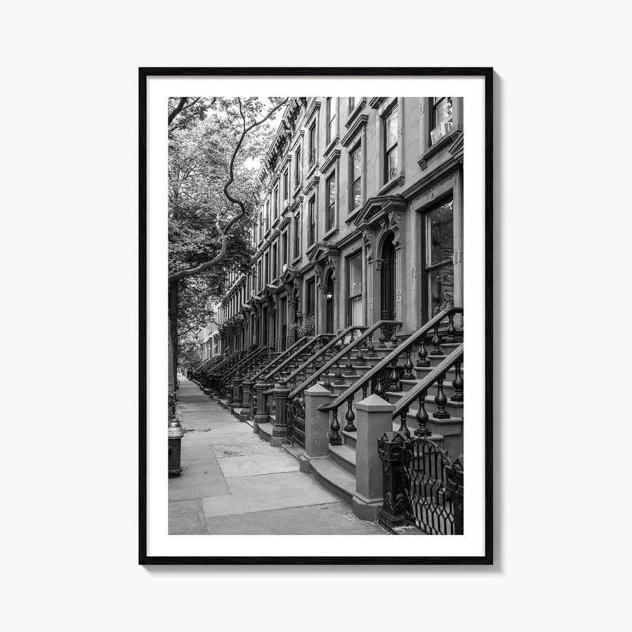 Brooklyn Black and White Fine Art Photo Print, Cobble Hill Brownstones NYC Poster